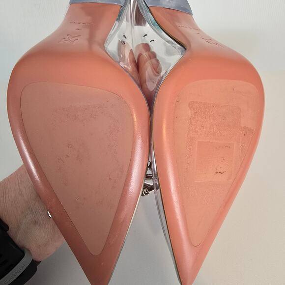 Amina Muaddi Rosie Glass Pump PVC Transparent 95MM Rhinestone Bow 38 SEE - Picture 10 of 16
